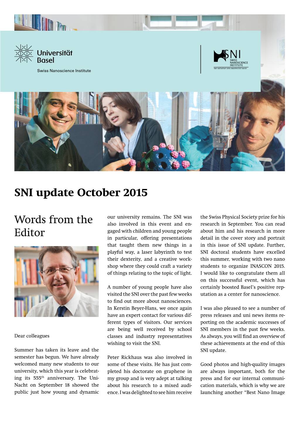 SNI Update October 2015 Words from the Editor