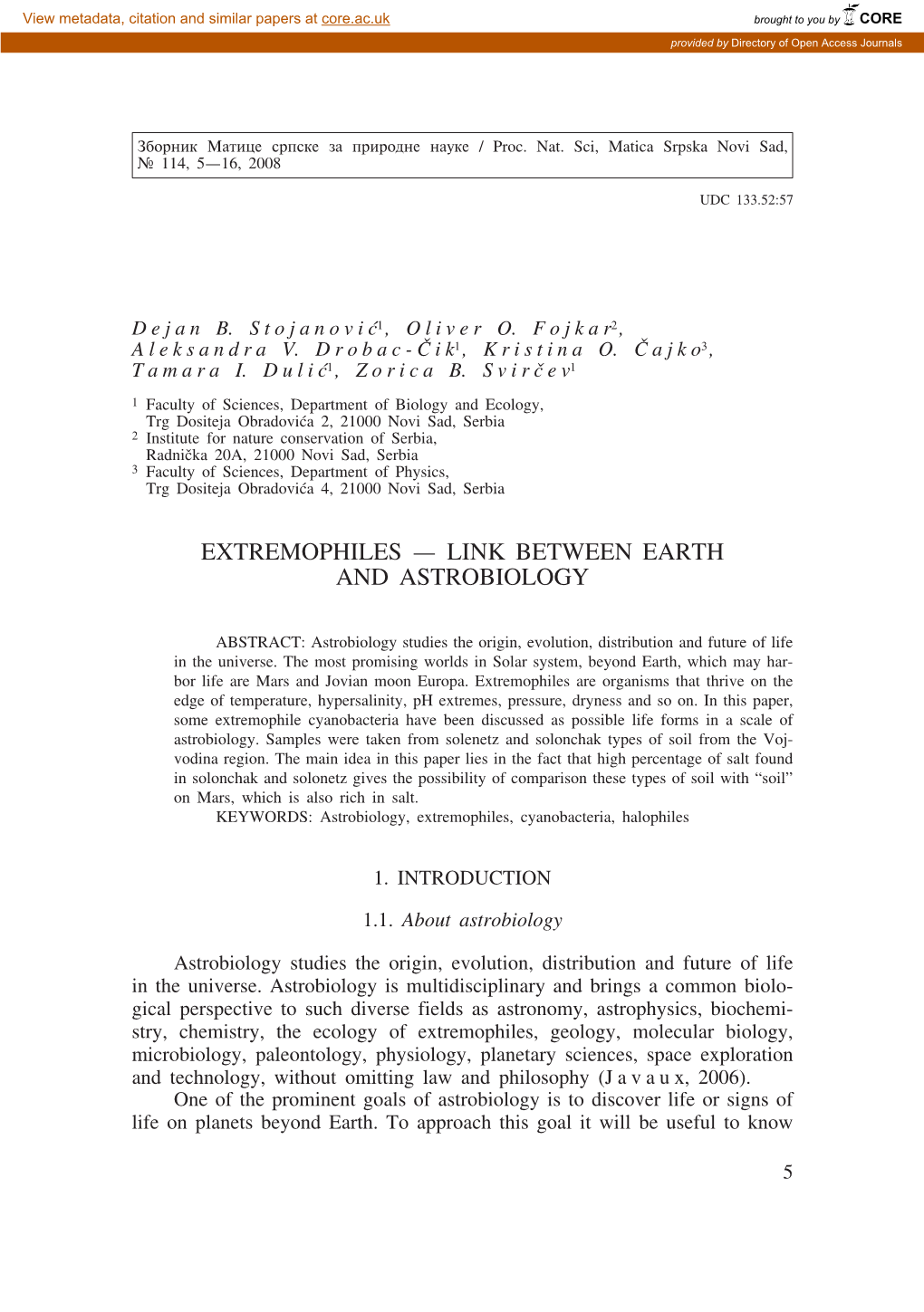 Extremophiles — Link Between Earth and Astrobiology