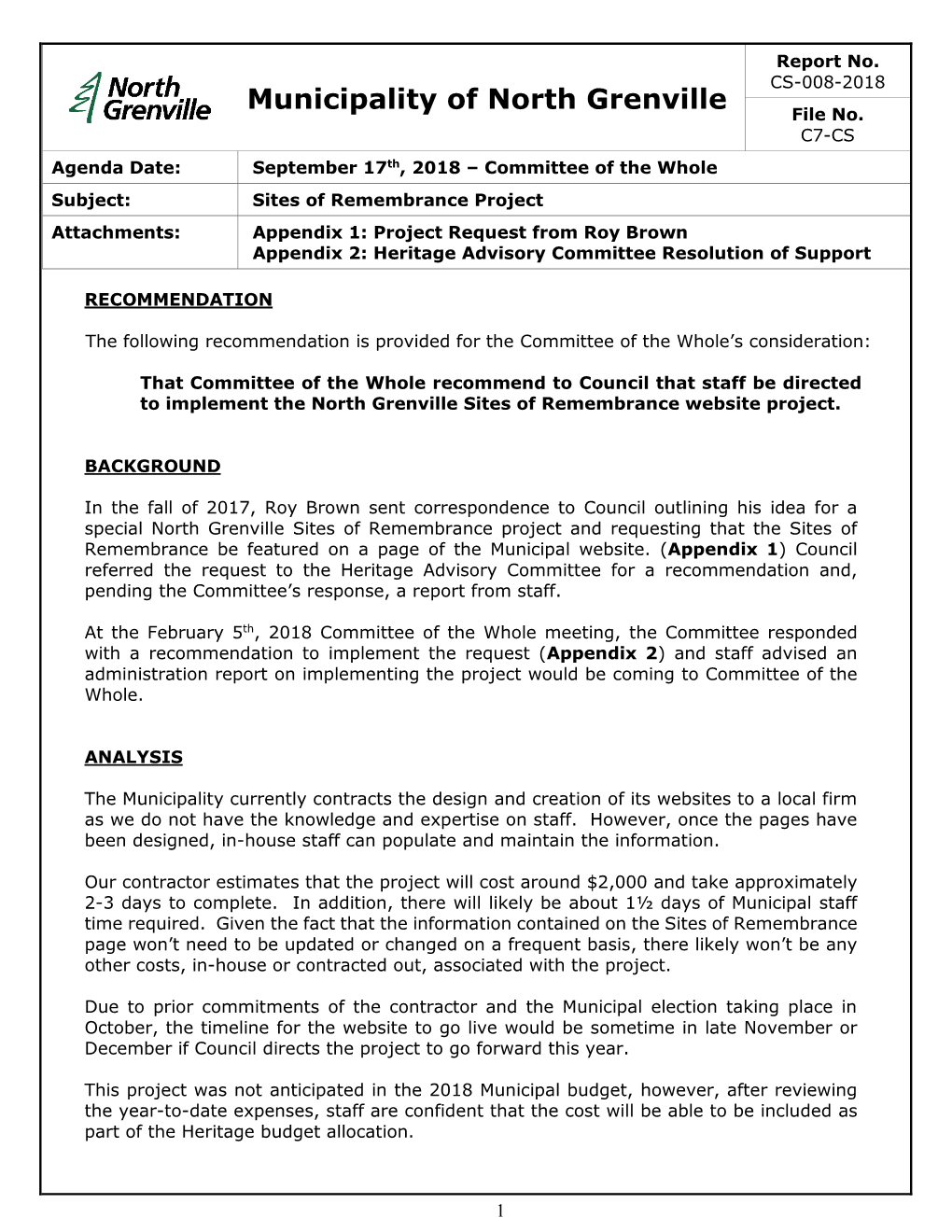 Municipality of North Grenville File No