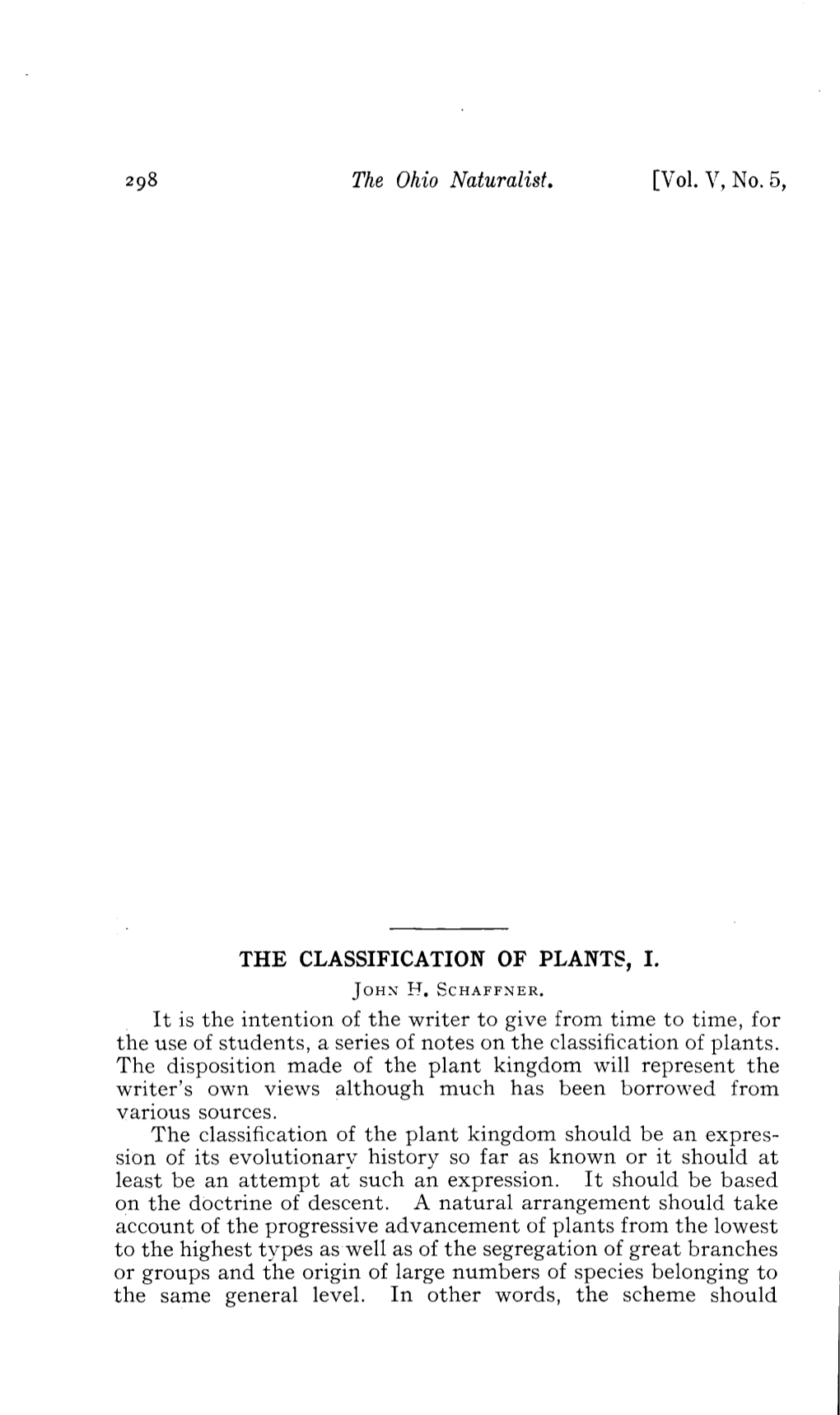 The Classification of Plants, I. John H