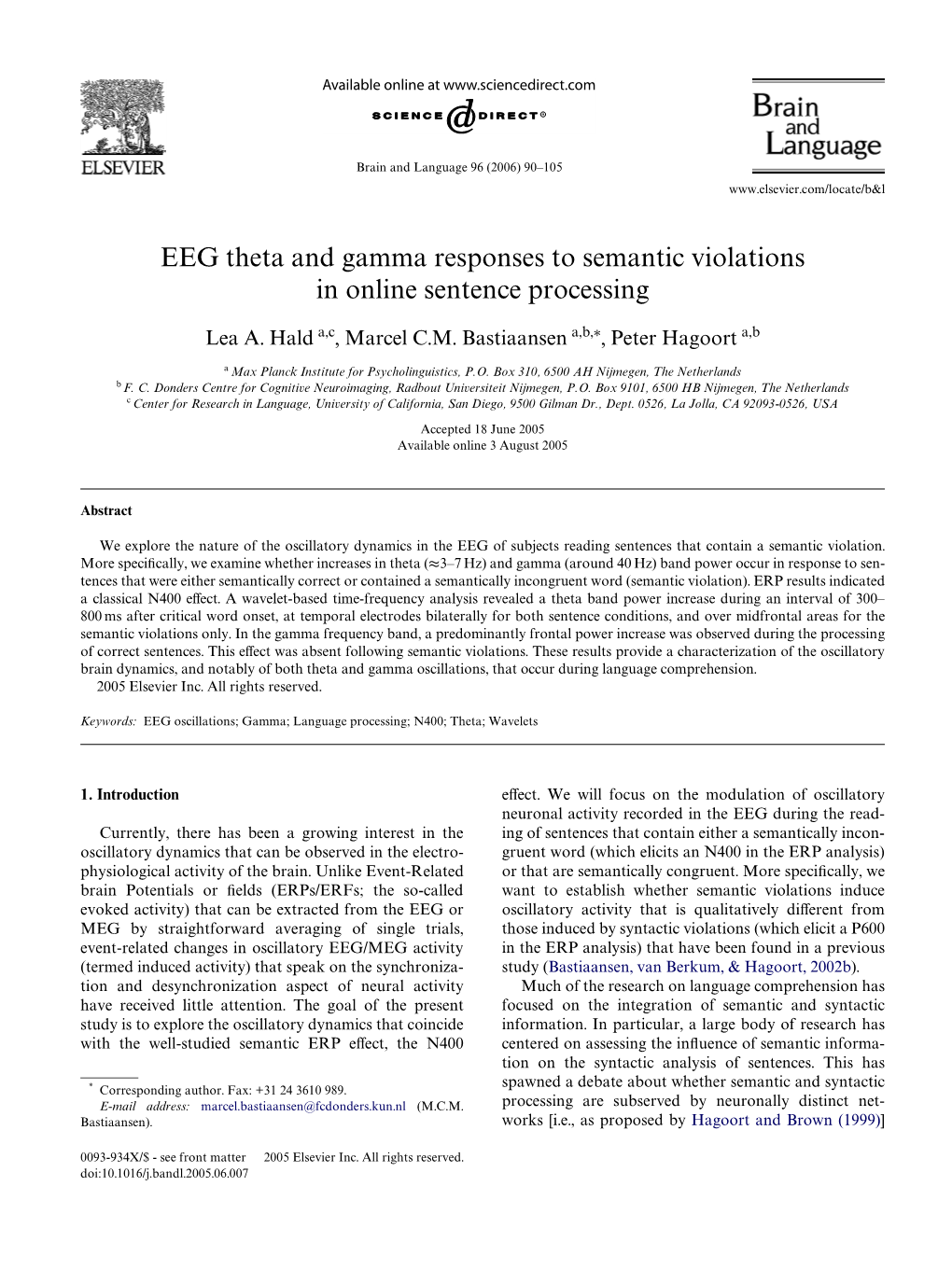 EEG Theta and Gamma Responses to Semantic Violations in Online Sentence Processing