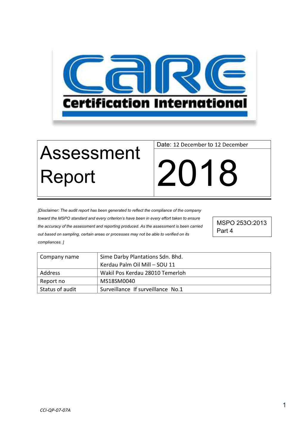 Assessment Report 2018