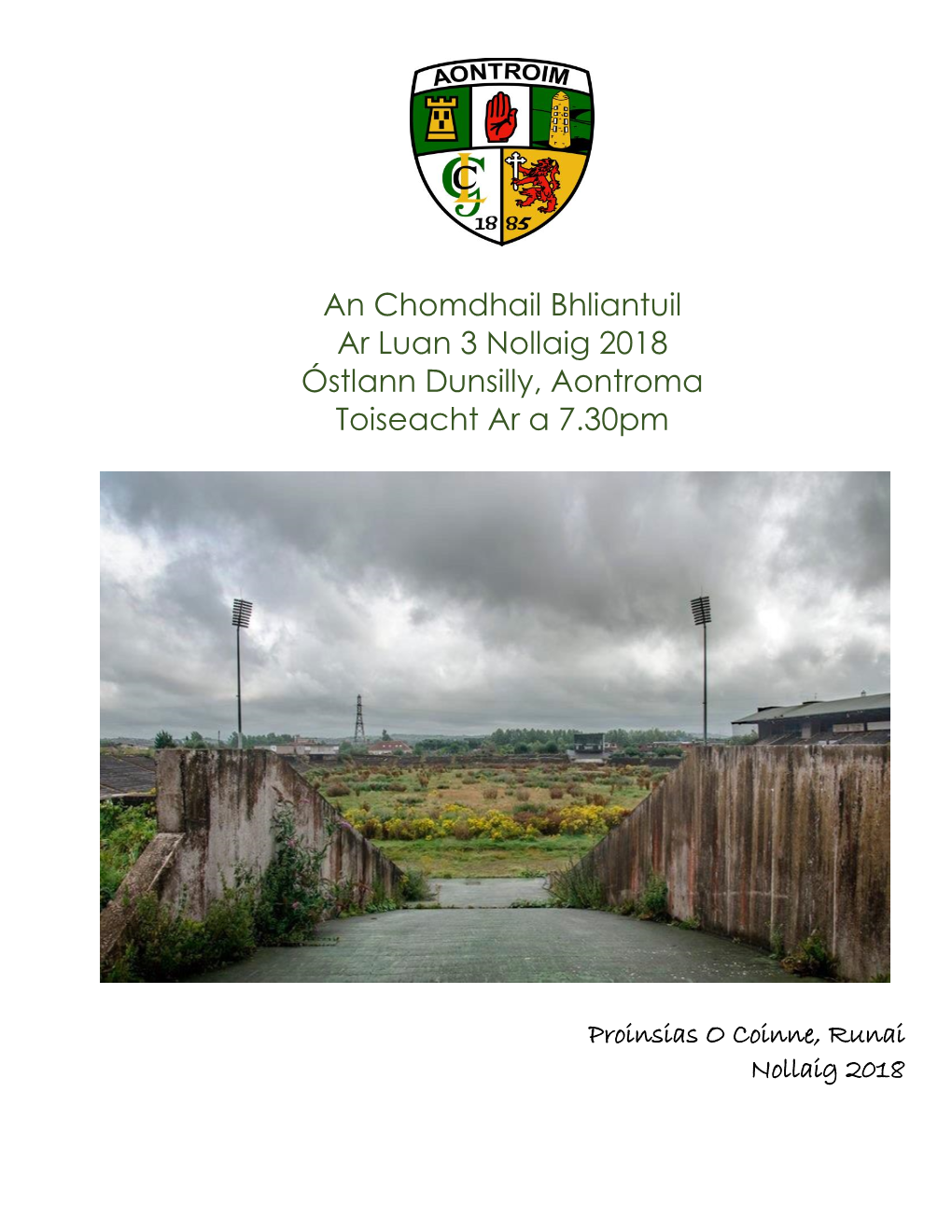 An Chomdhail Bhliantuil Ar Luan 3 Nollaig 2018 Óstlann Dunsilly, Aontroma Toiseacht Ar a 7.30Pm