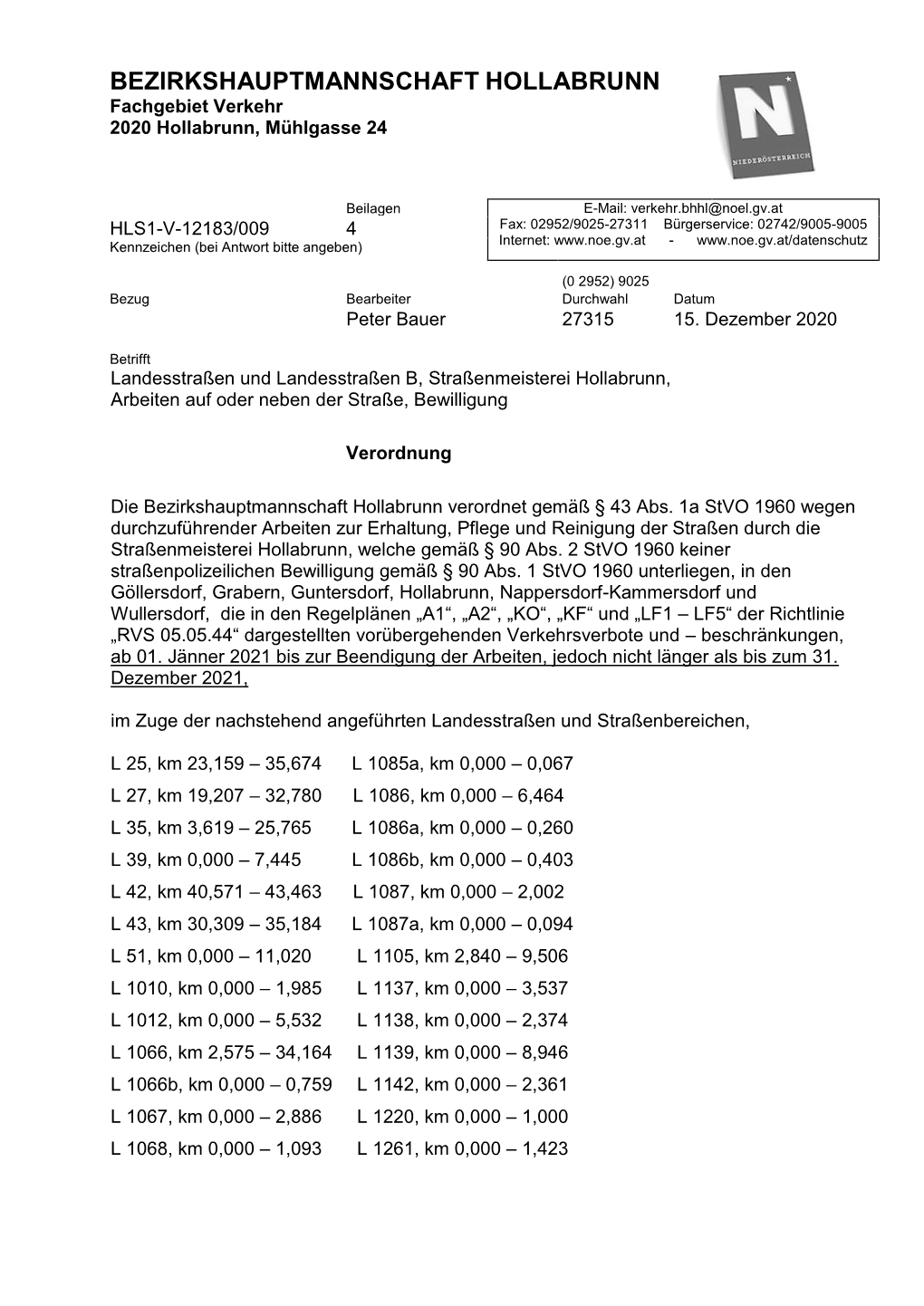 Verordnung Arbeiten Auf Div. Straßen