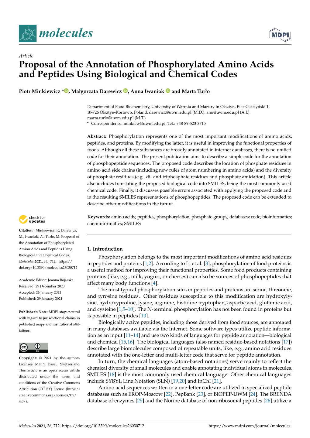 Proposal of the Annotation of Phosphorylated Amino Acids and Peptides Using Biological and Chemical Codes