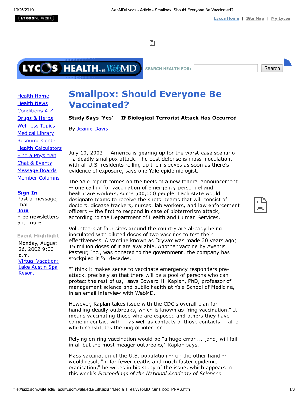Smallpox: Should Everyone Be Vaccinated?