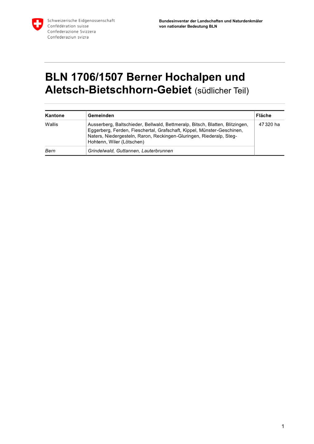 BLN 1706/1507 Berner Hochalpen Und Aletsch-Bietschhorn-Gebiet (Südlicher Teil)