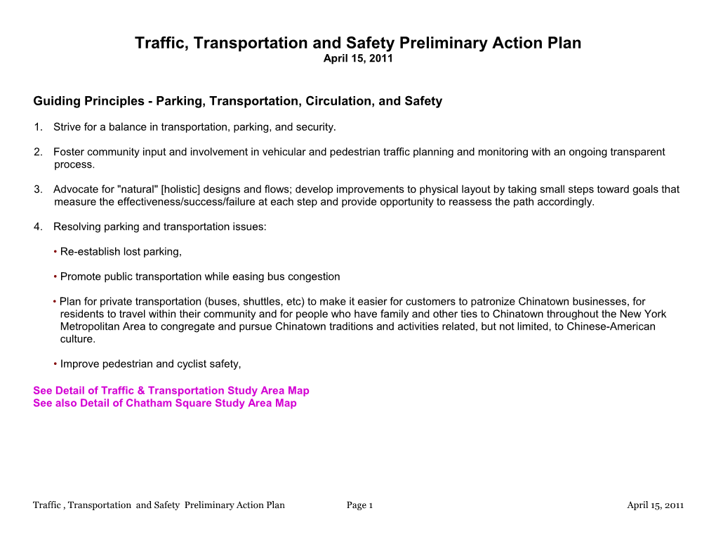 Traffic, Transportation and Safety Preliminary Action Plan April 15, 2011