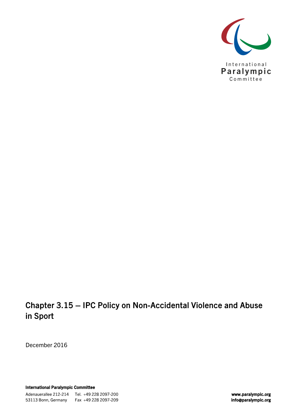 IPC Policy on Non-Accidental Violence and Abuse in Sport