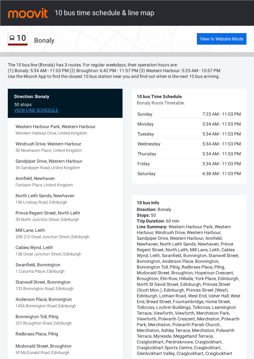 10 Bus Time Schedule & Line Route