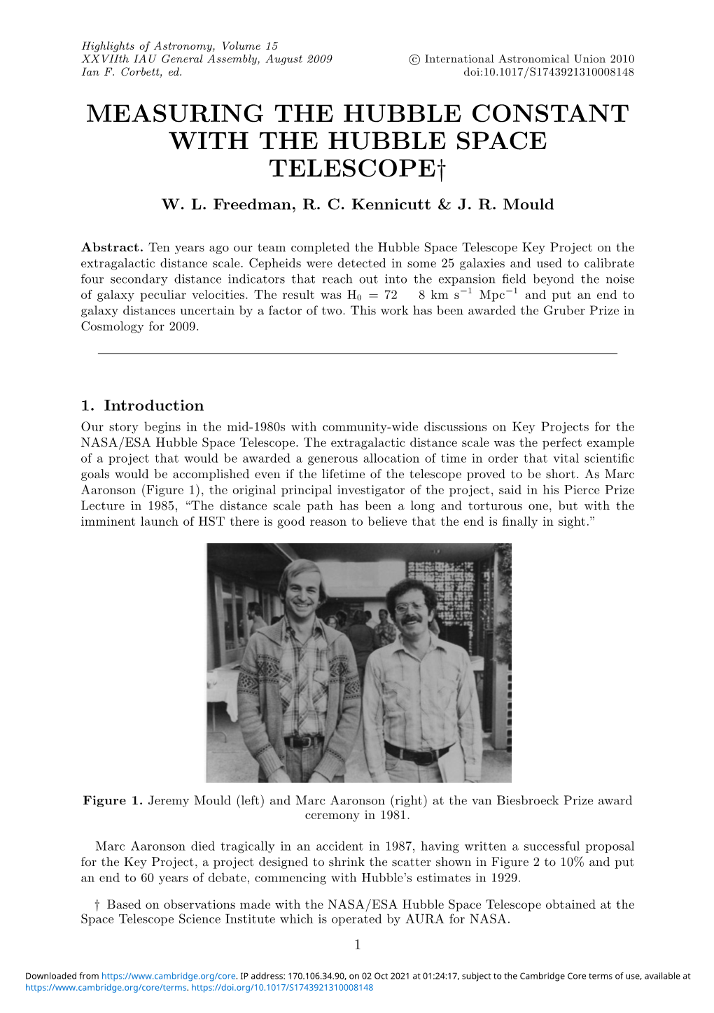 MEASURING the HUBBLE CONSTANT with the HUBBLE SPACE TELESCOPE† W.L.Freedman,R.C.Kennicutt&J.R.Mould