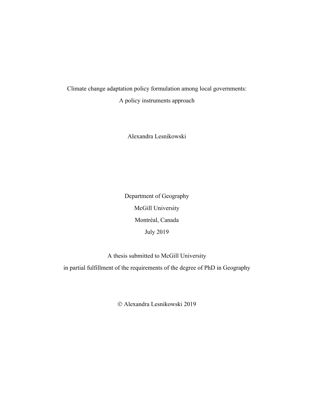 Climate Change Adaptation Policy Formulation Among Local Governments: a Policy Instruments Approach