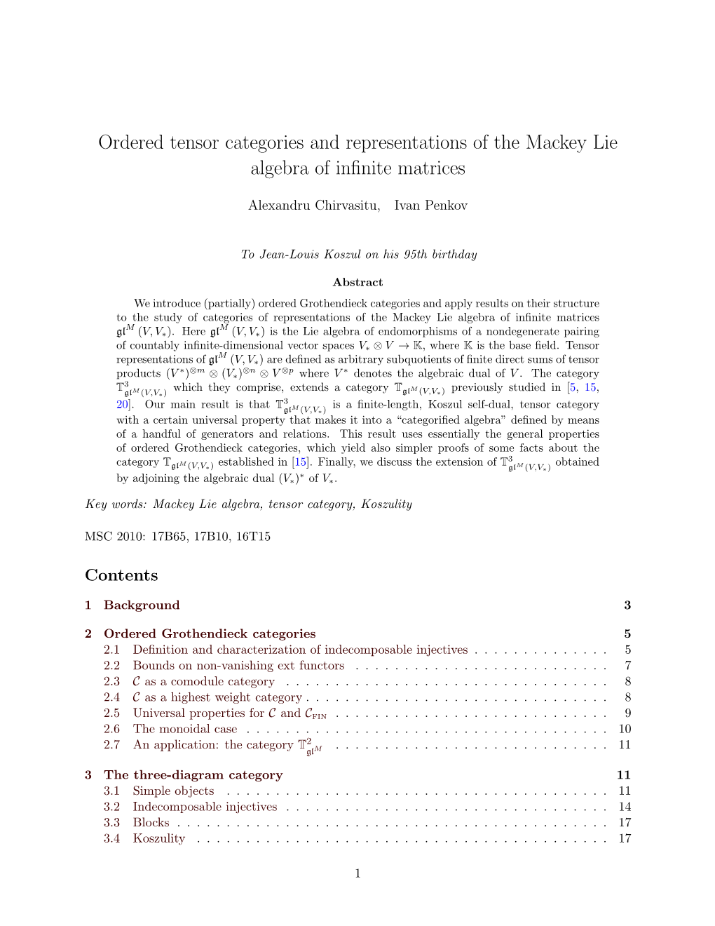 Ordered Tensor Categories and Representations of the Mackey Lie Algebra of Infinite Matrices