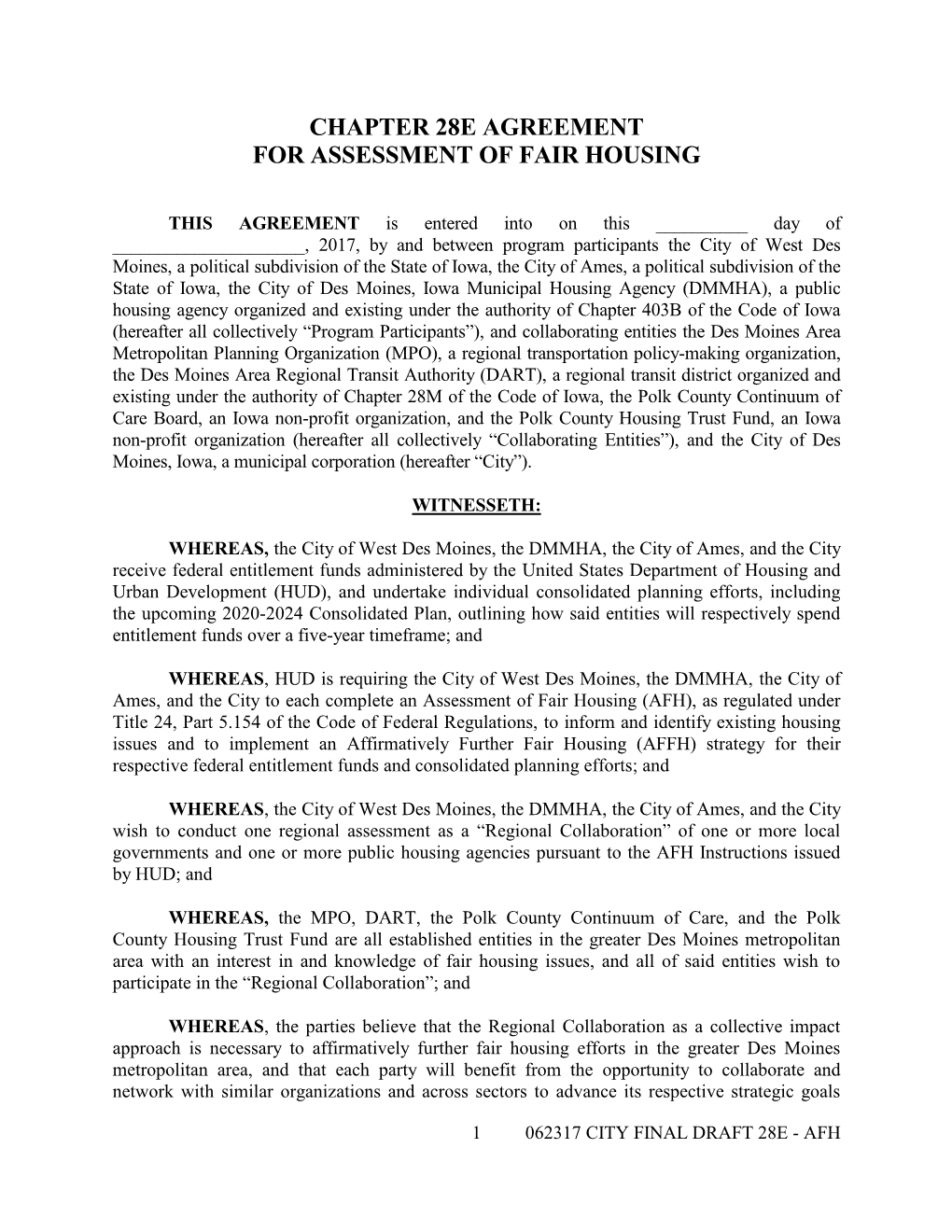 Chapter 28E Agreement for Assessment of Fair Housing