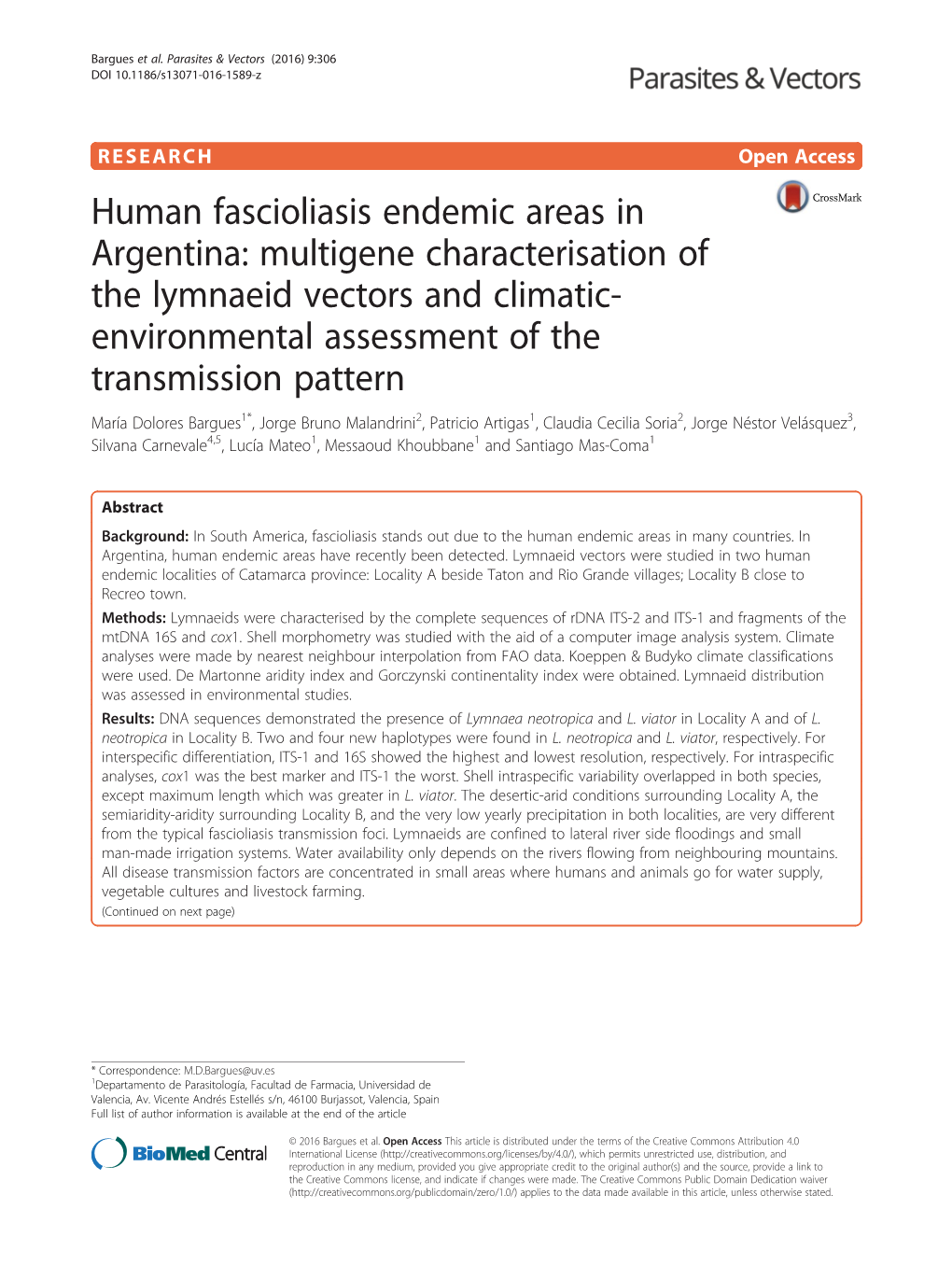 Human Fascioliasis Endemic Areas in Argentina: Multigene Characterisation of the Lymnaeid Vectors and Climatic-Environmental