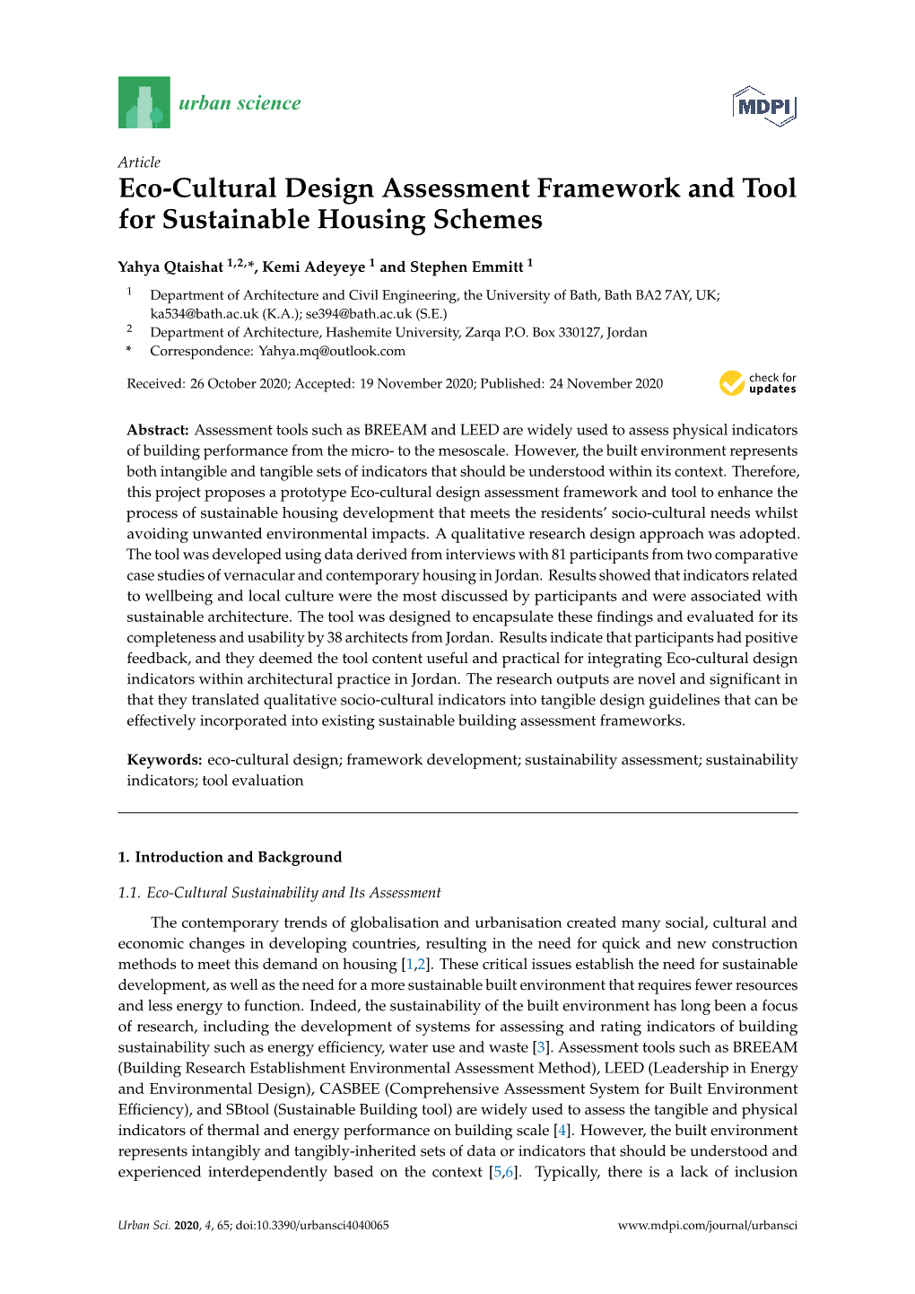 Eco-Cultural Design Assessment Framework and Tool for Sustainable Housing Schemes