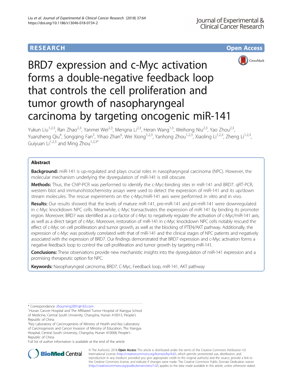 BRD7 Expression and C-Myc Activation