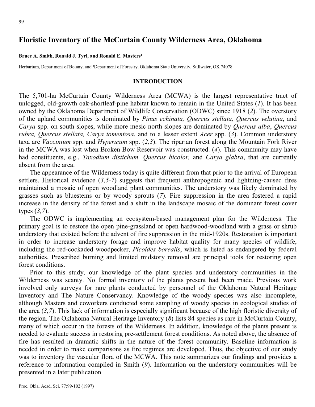 Floristic Inventory of the Mccurtain County Wilderness Area, Oklahoma