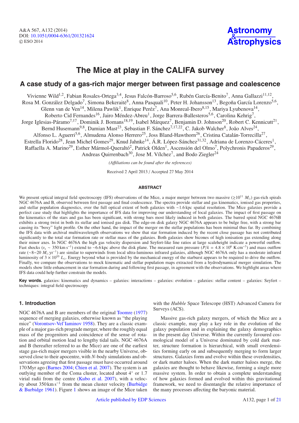 The Mice at Play in the CALIFA Survey a Case Study of a Gas-Rich Major Merger Between ﬁrst Passage and Coalescence