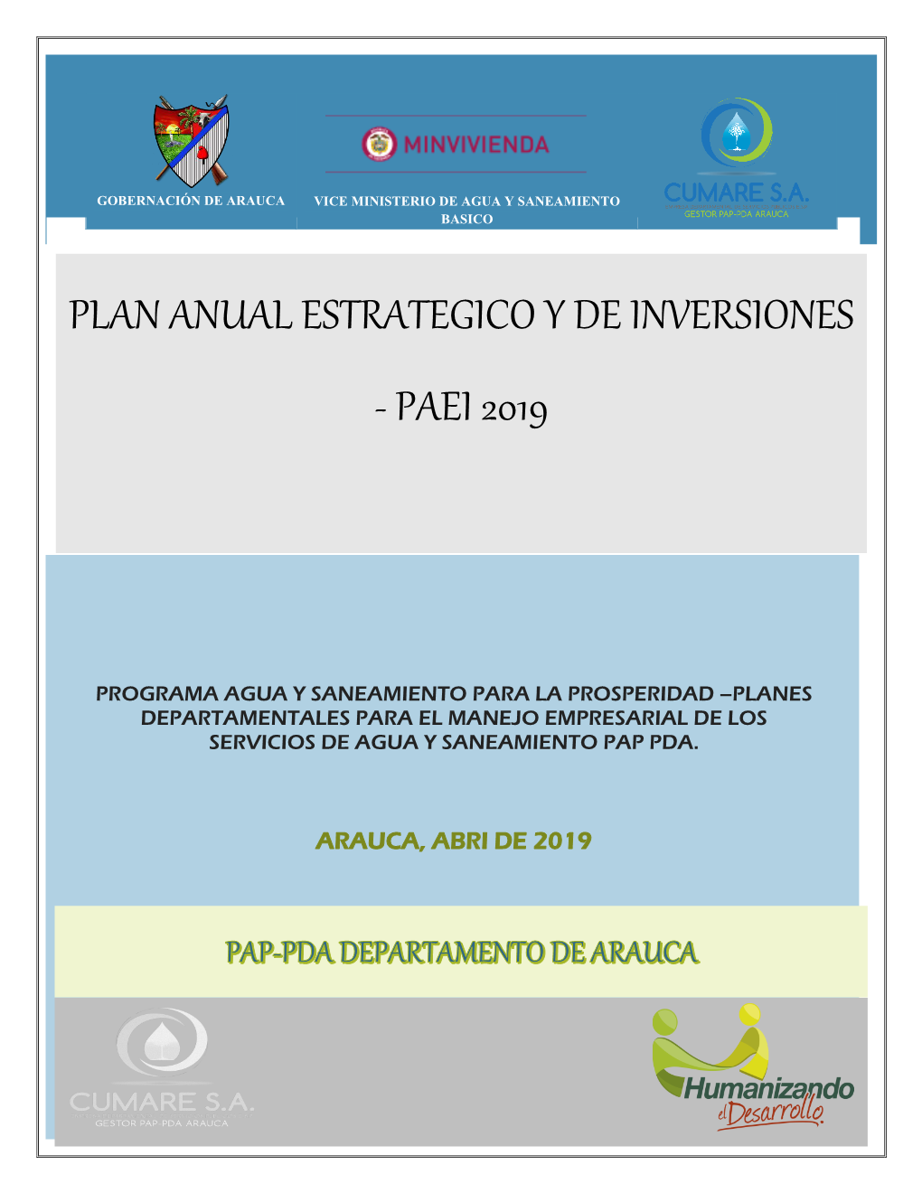 Plan Anual Estrategico Y De Inversiones, Paei -2019