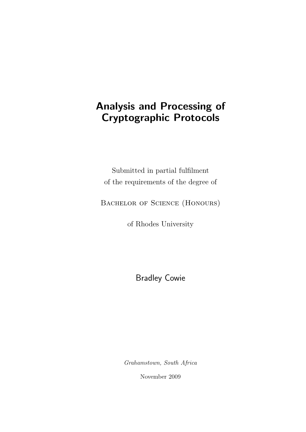 Analysis and Processing of Cryptographic Protocols