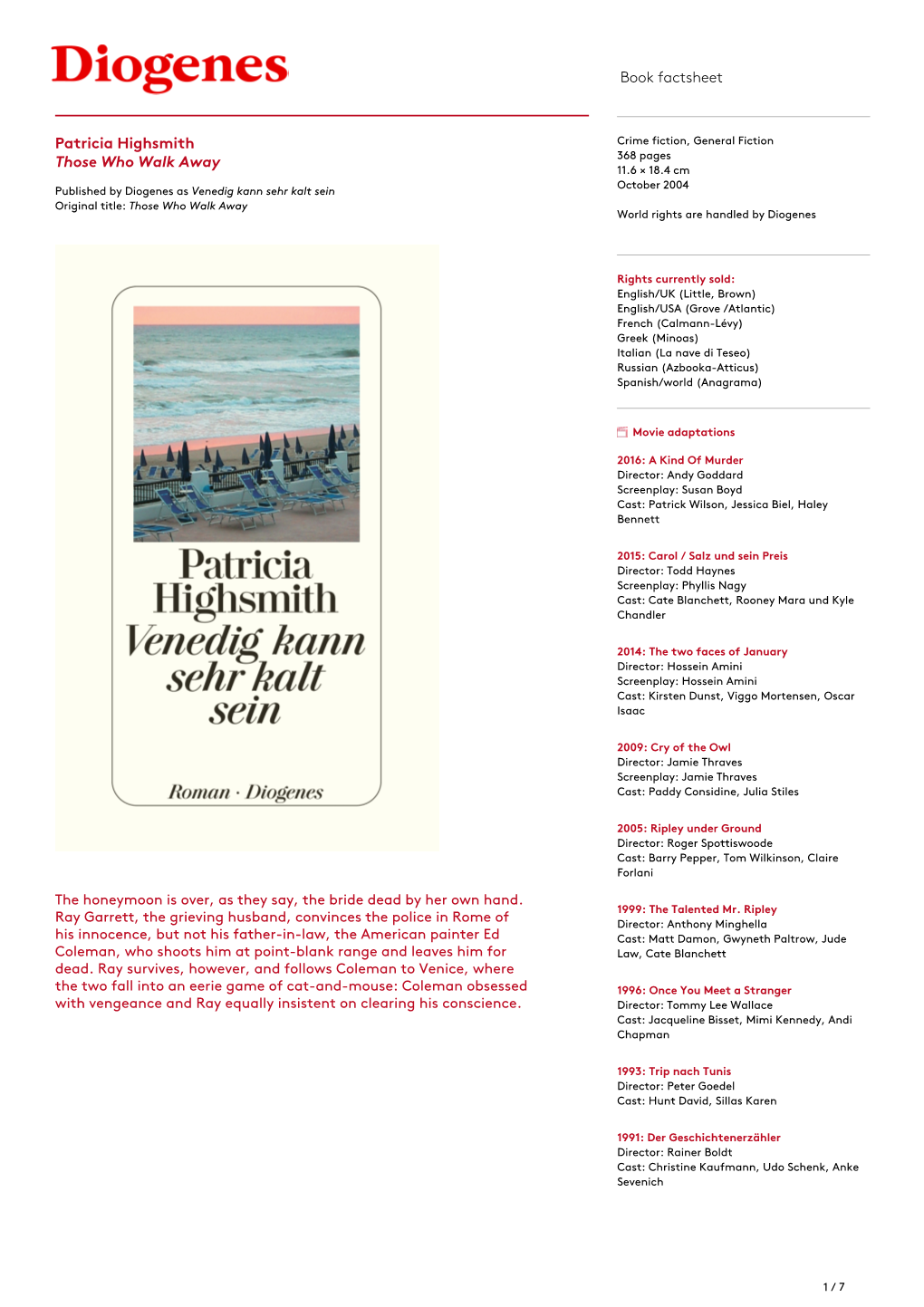 Book Factsheet Patricia Highsmith Those Who Walk Away