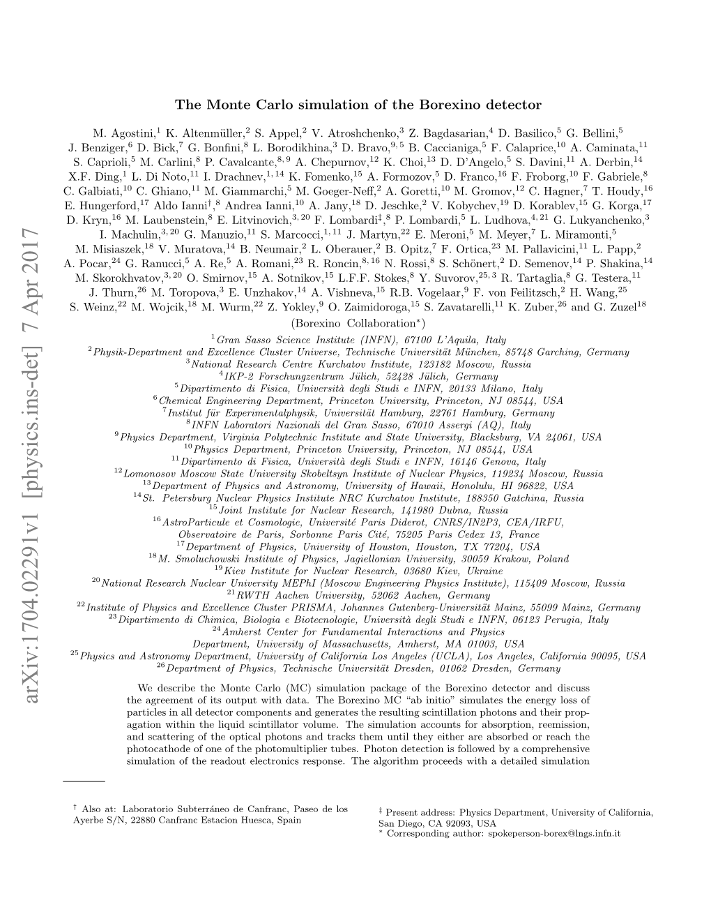 Arxiv:1704.02291V1 [Physics.Ins-Det] 7 Apr 2017 the Agreement of Its Output with Data