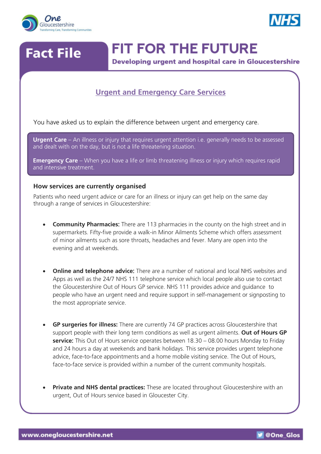 Urgent and Emergency Care Services