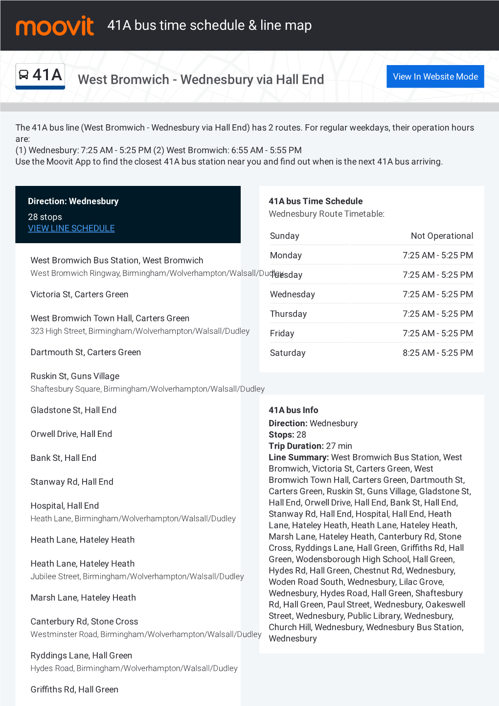 41A Bus Time Schedule & Line Route