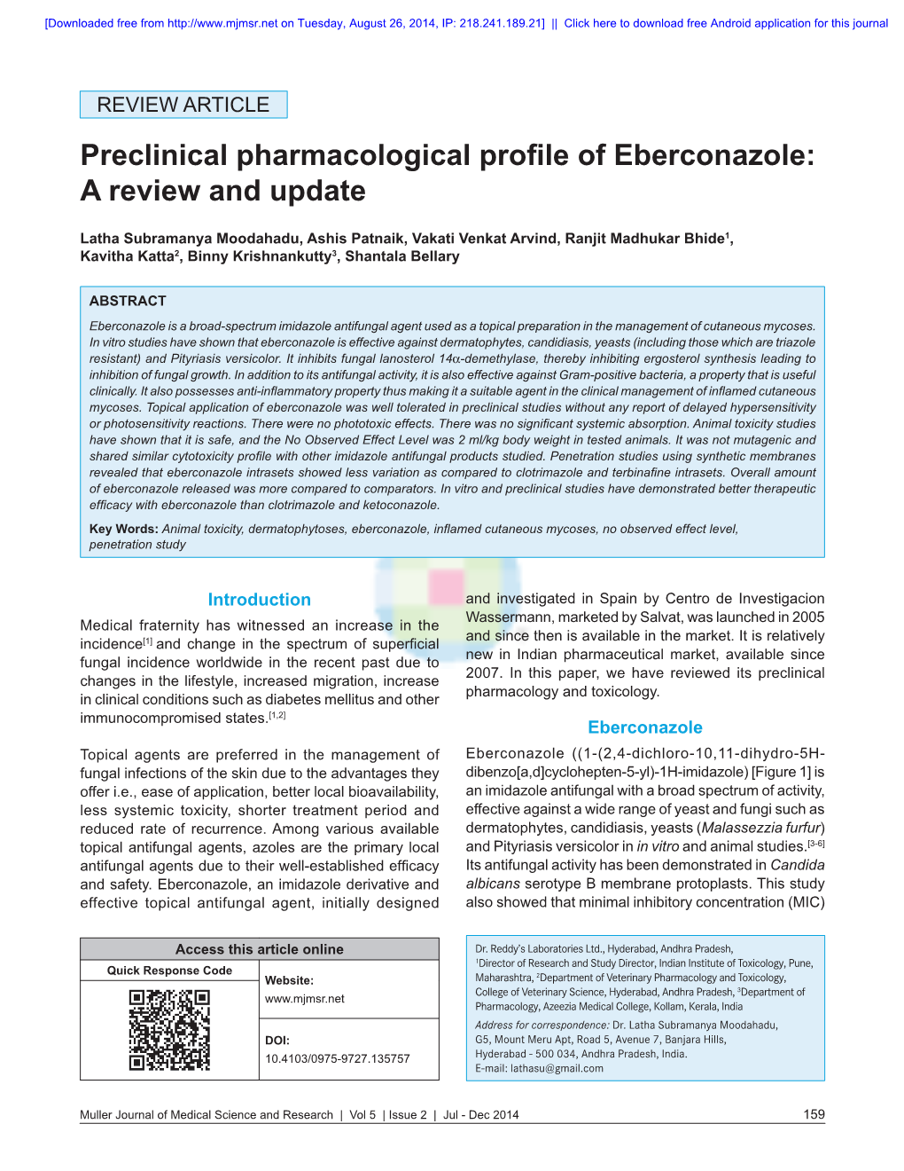 Preclinical Pharmacological Profile of Eberconazole: a Review and Update