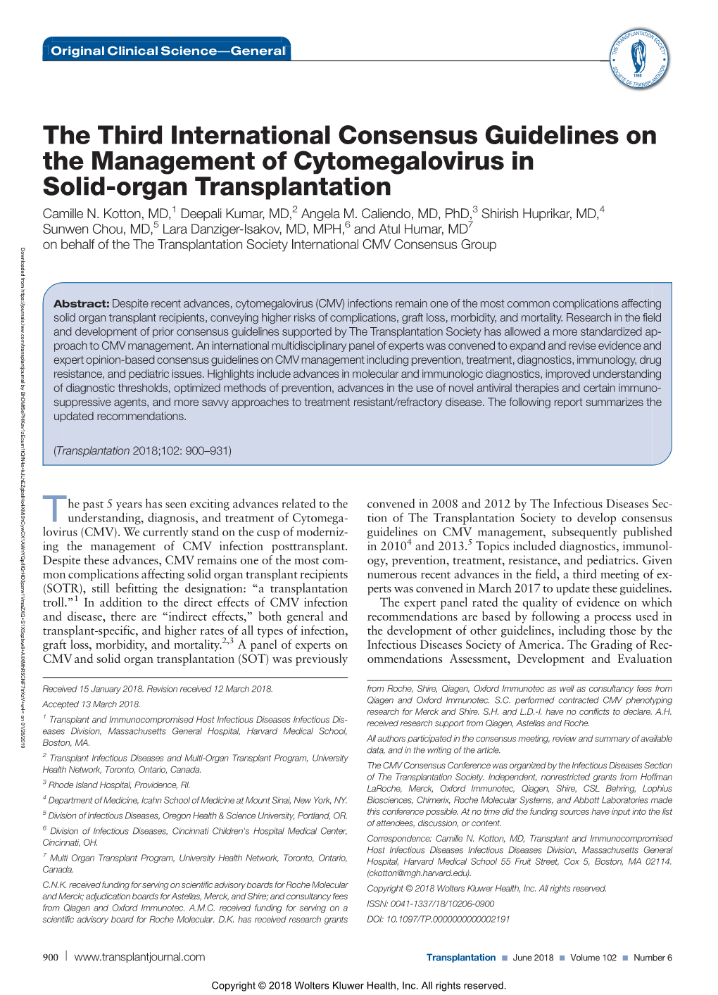 The Third International Consensus Guidelinesthe on Management of Cytomegalovirus in Cincinnati, OH