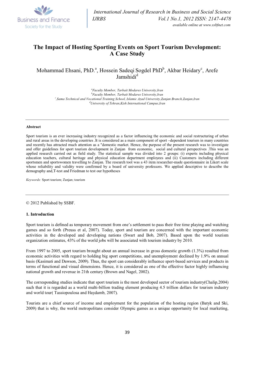 The Impact of Hosting Sporting Events on Sport Tourism Development: a Case Study