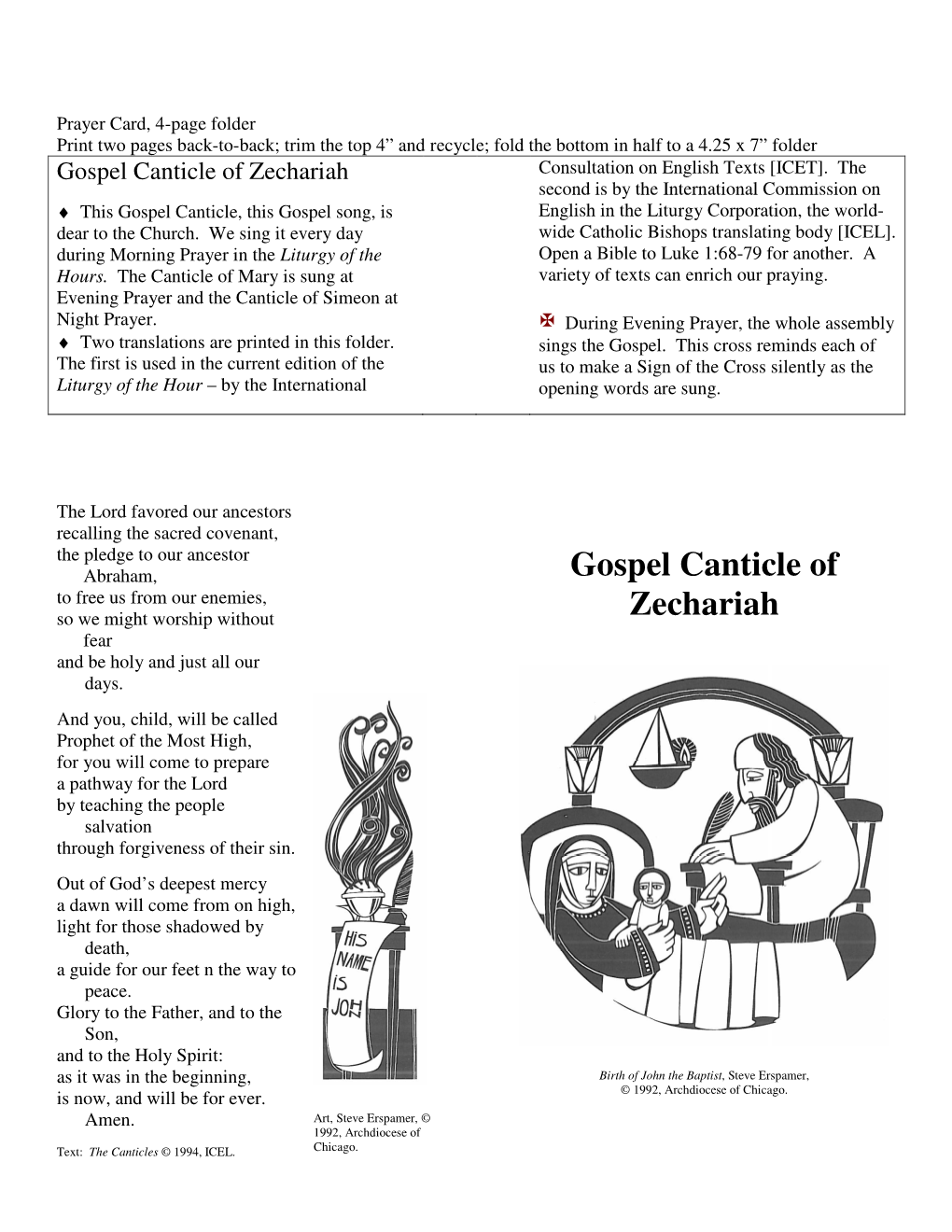 Gospel Canticle of Zechariah Consultation on English Texts [ICET]