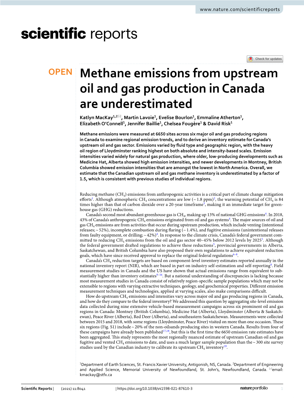 Methane Emissions from Upstream Oil and Gas Production in Canada Are