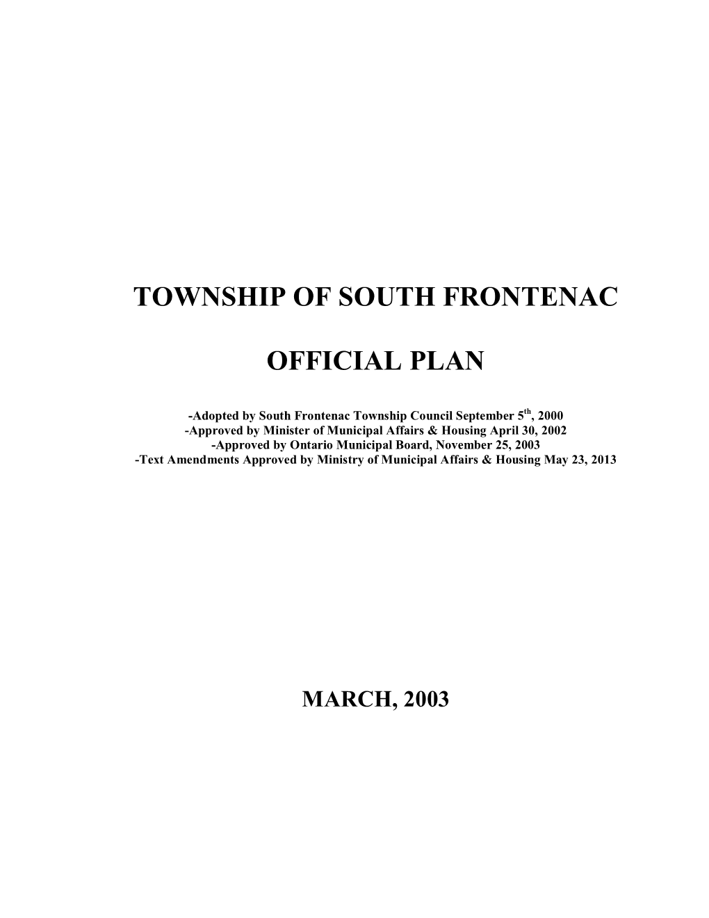 Township of South Frontenac Official Plan