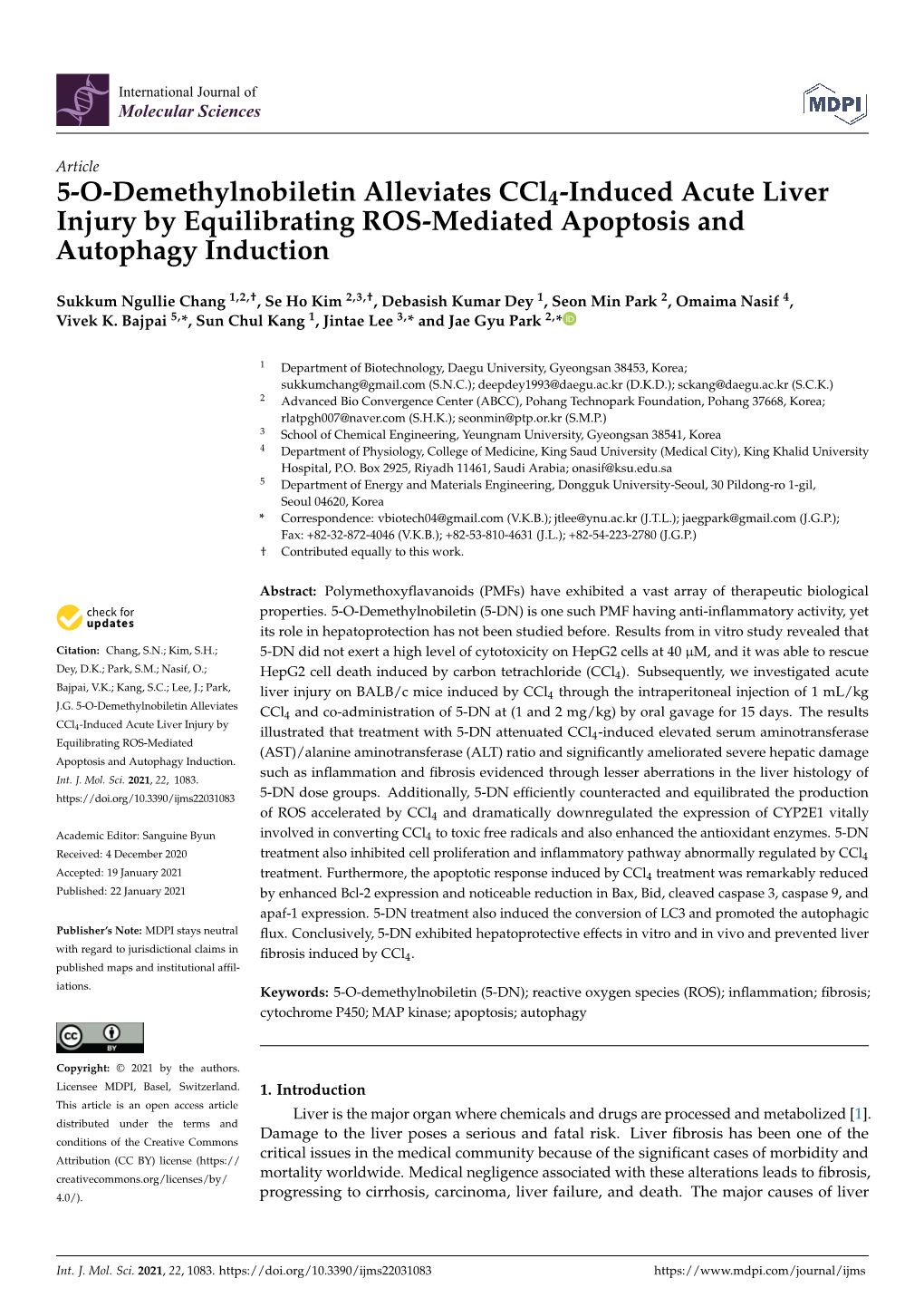 5-O-Demethylnobiletin Alleviates Ccl4-Induced Acute Liver Injury by Equilibrating ROS-Mediated Apoptosis and Autophagy Induction