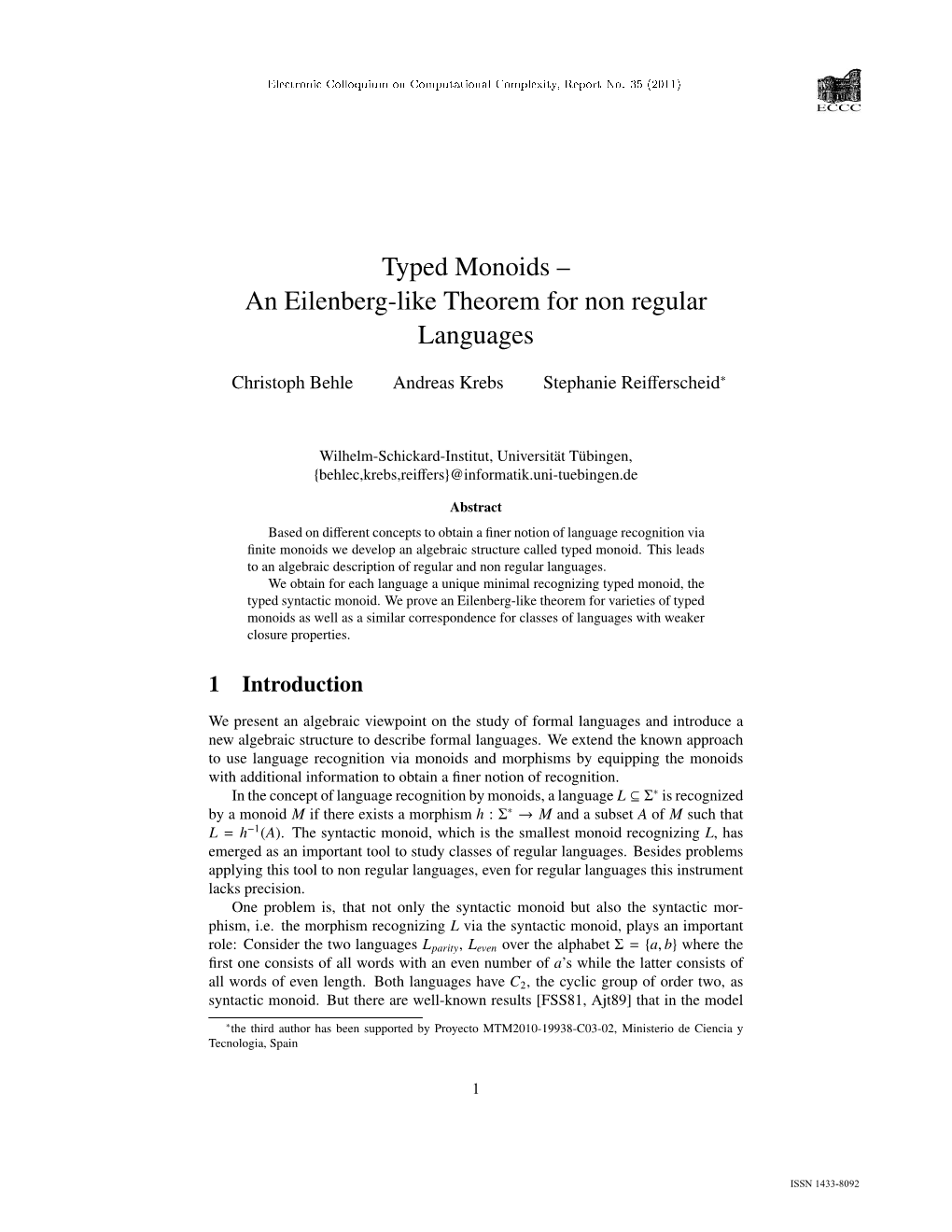 Typed Monoids – an Eilenberg-Like Theorem for Non Regular Languages