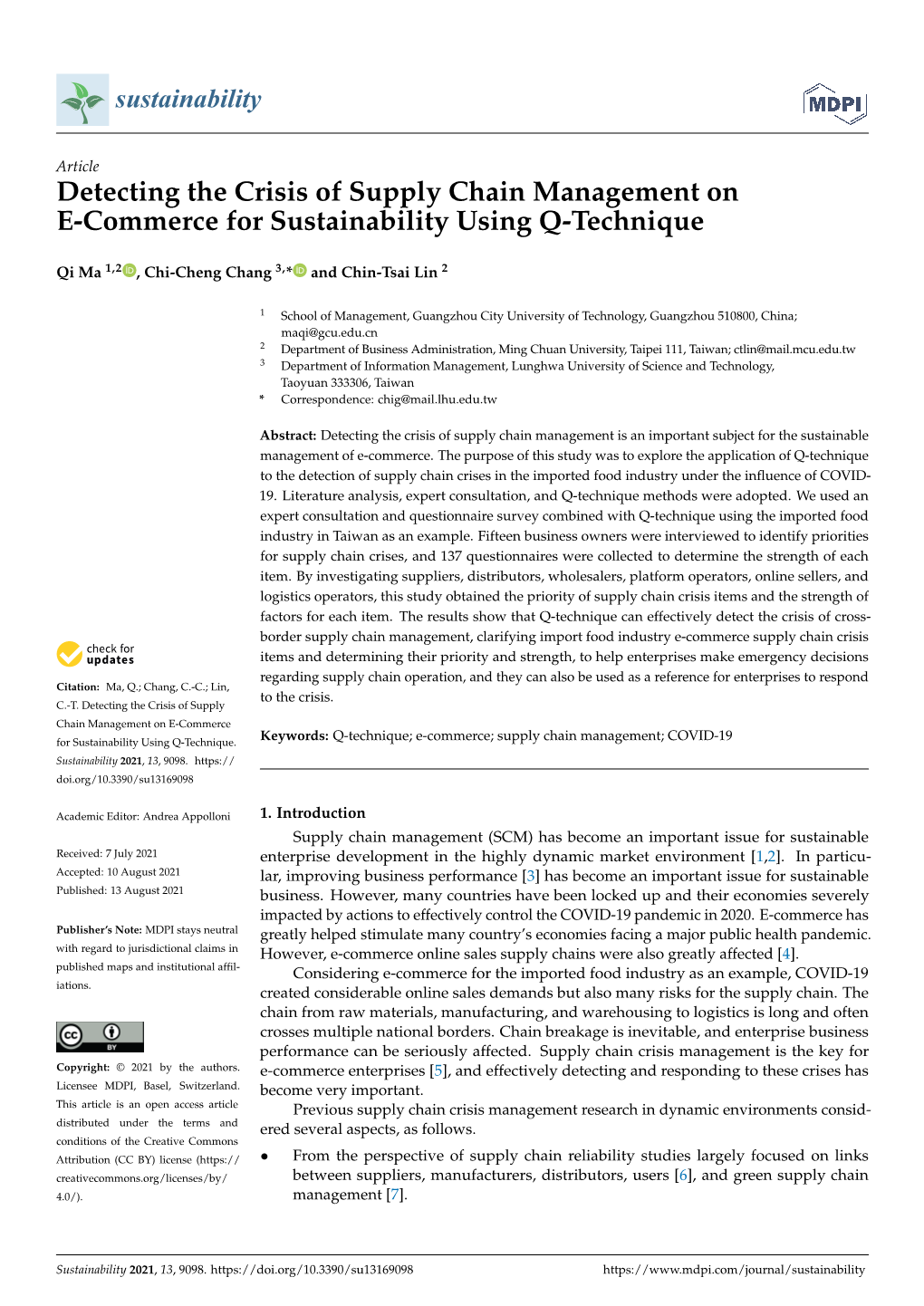 Detecting the Crisis of Supply Chain Management on E-Commerce for Sustainability Using Q-Technique