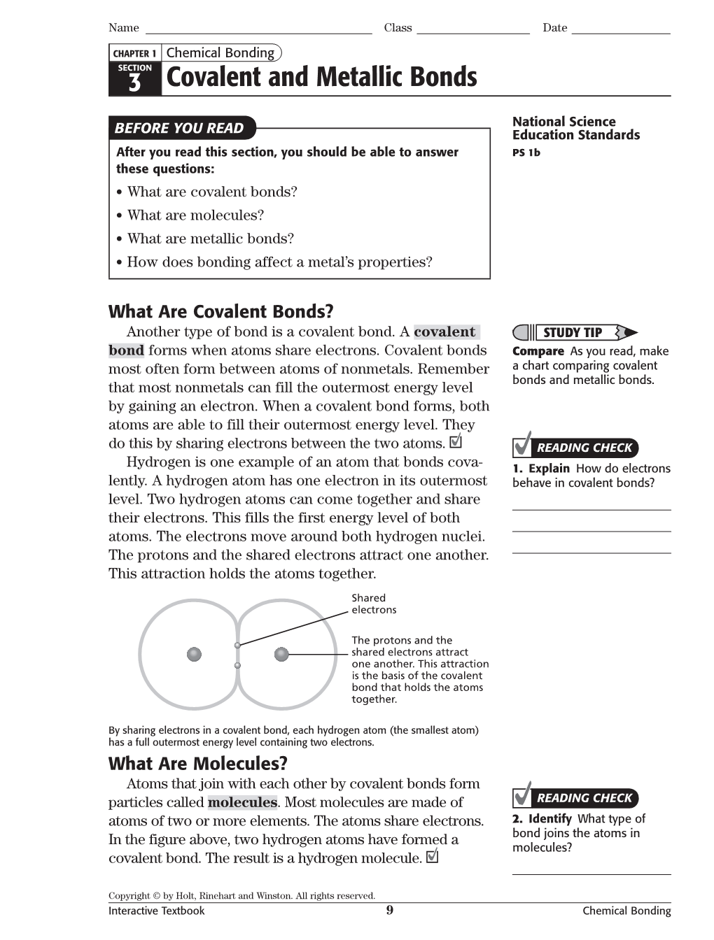 3 Covalent and Metallic Bonds