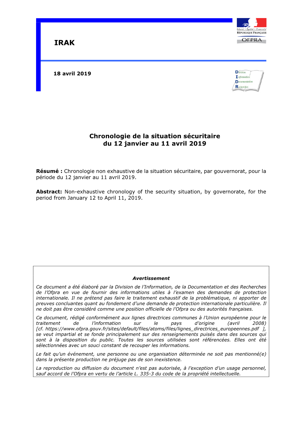 Chronologie De La Situation Sécuritaire Du 12 Janvier Au 11 Avril 2019