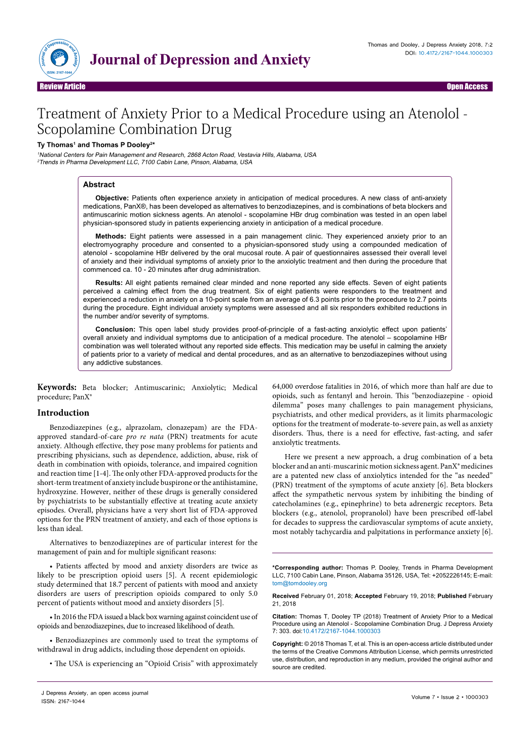 Treatment of Anxiety Prior to a Medical Procedure Using an Atenolol