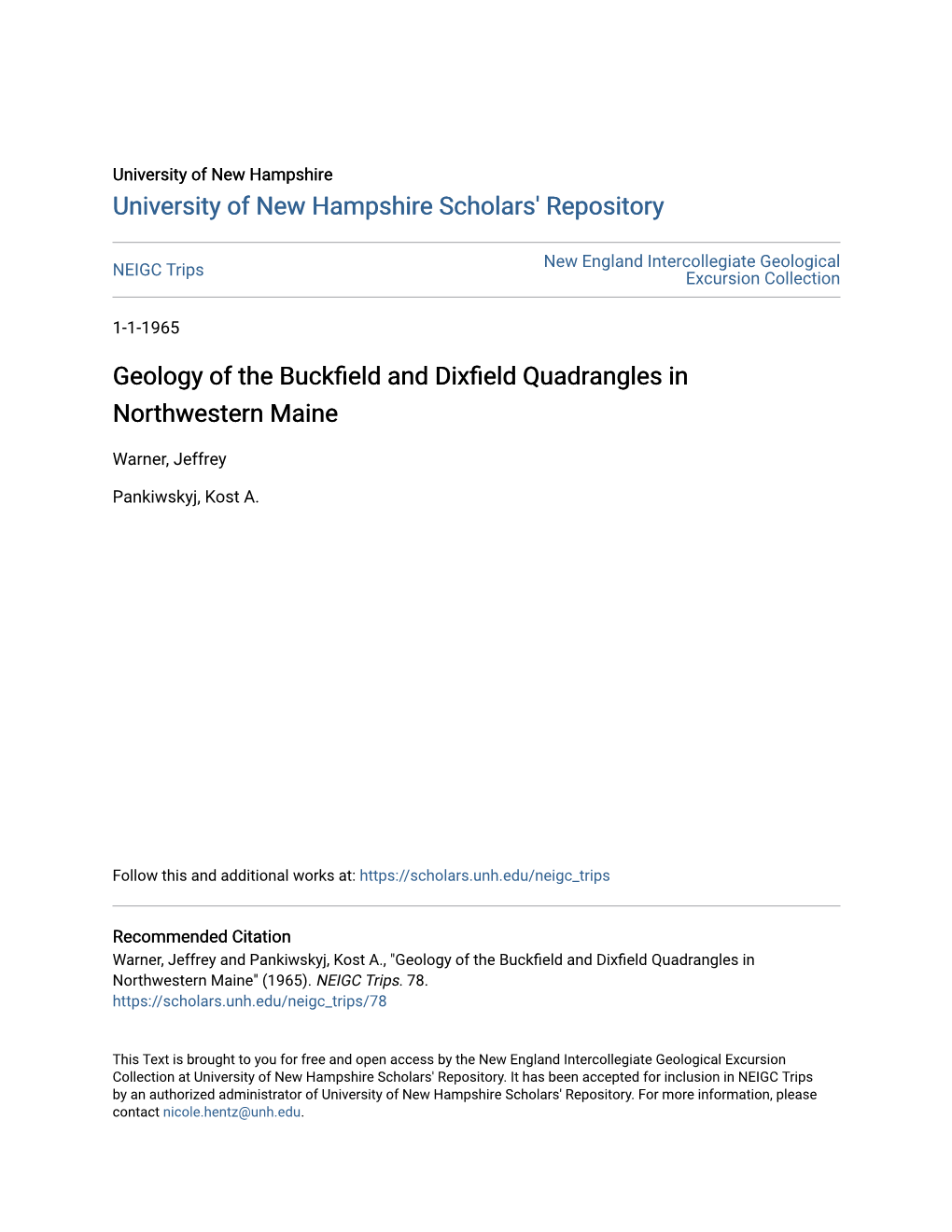 Geology of the Buckfield and Dixfield Quadrangles in Northwestern Maine