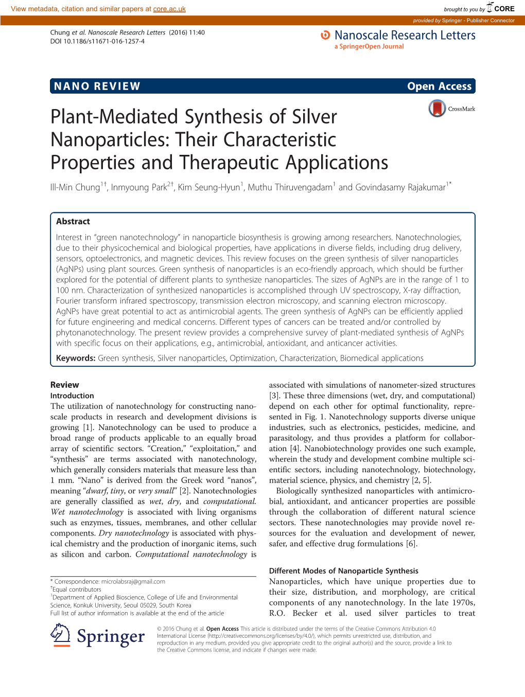 Plant-Mediated Synthesis of Silver Nanoparticles
