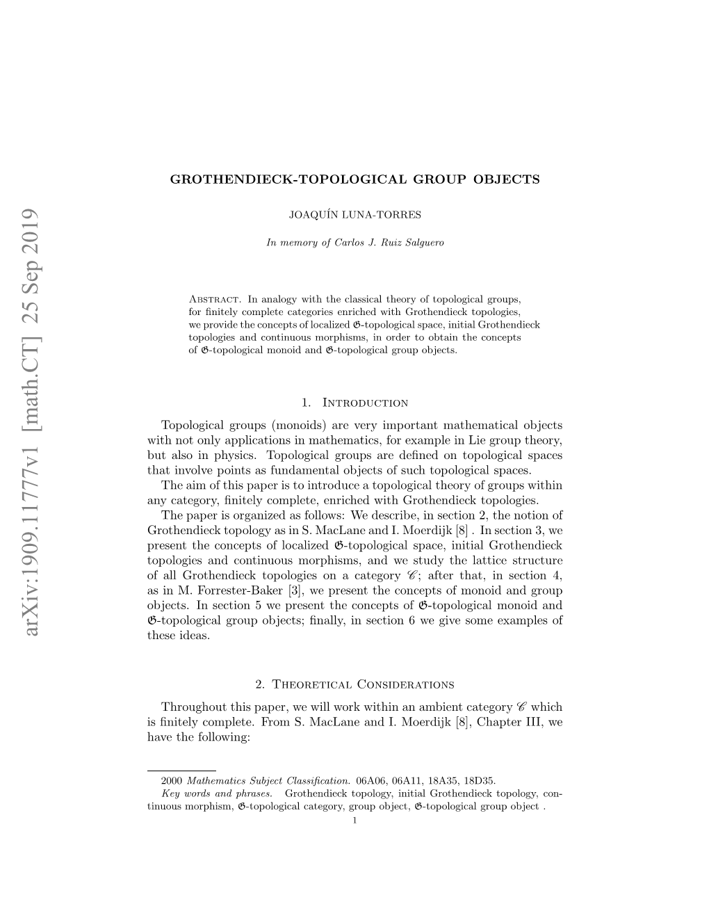 Grothendieck-Topological Group Objects