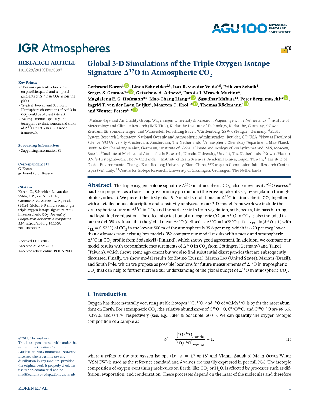 Global 3-D Simulations of the Triple Oxygen Isotope Signature 17O in Atmospheric