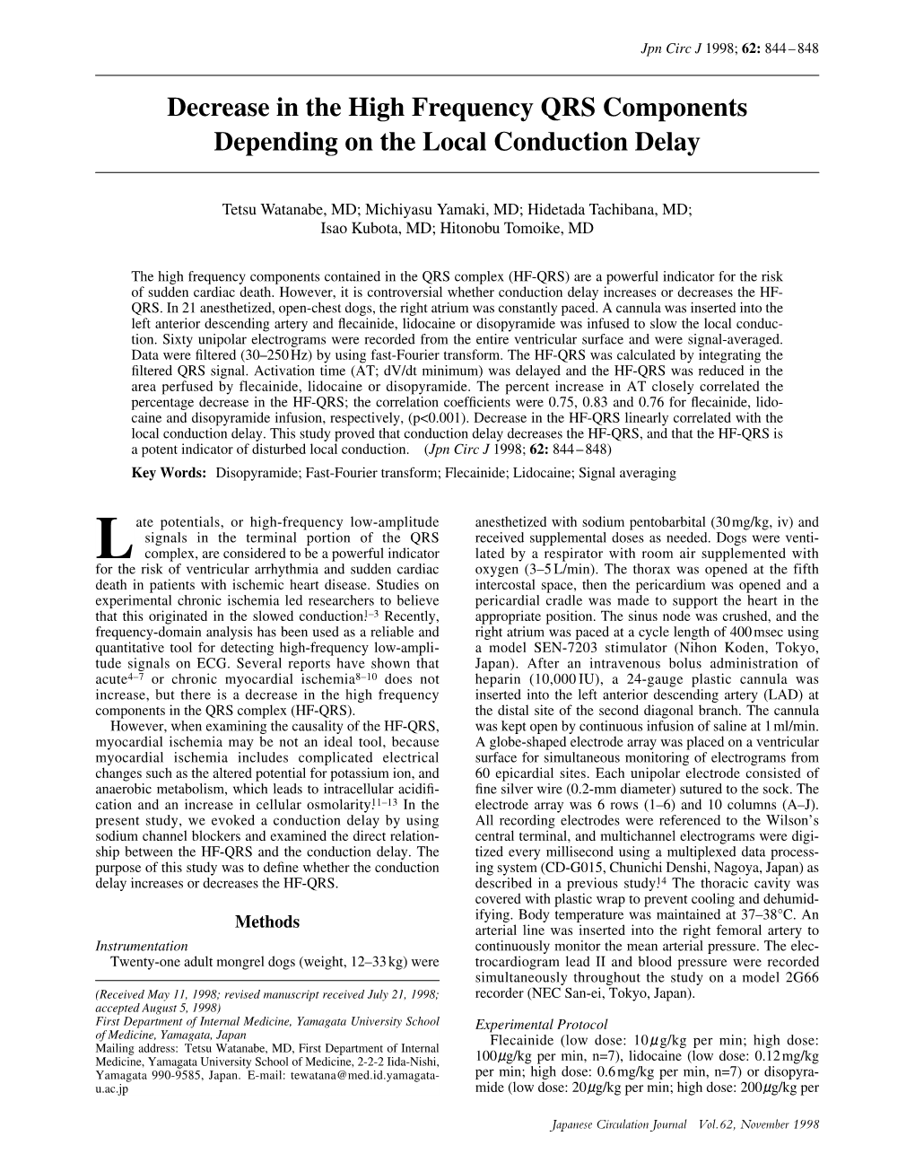 Decrease in the High Frequency QRS Components Depending on the Local Conduction Delay