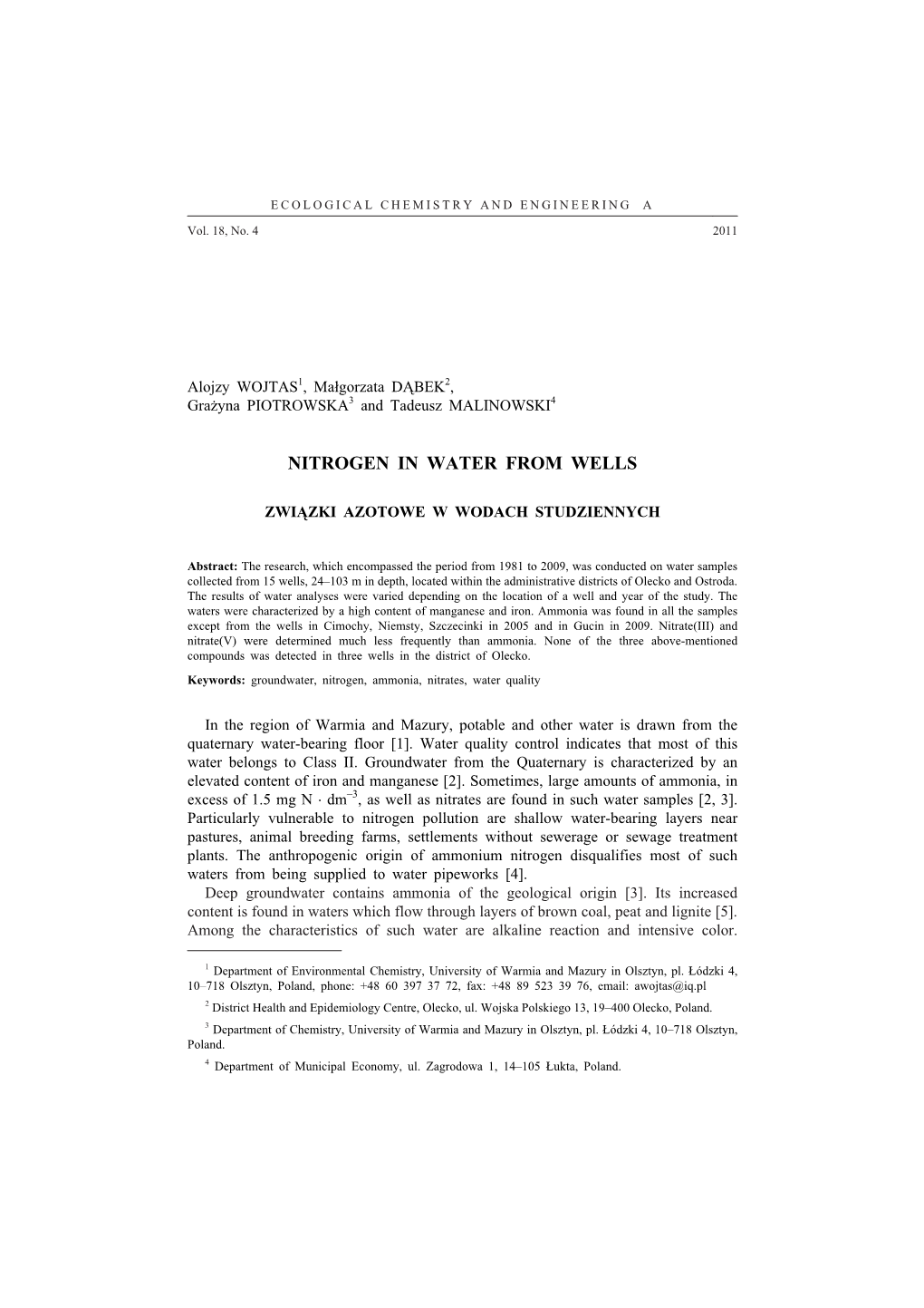 Nitrogen in Water from Wells