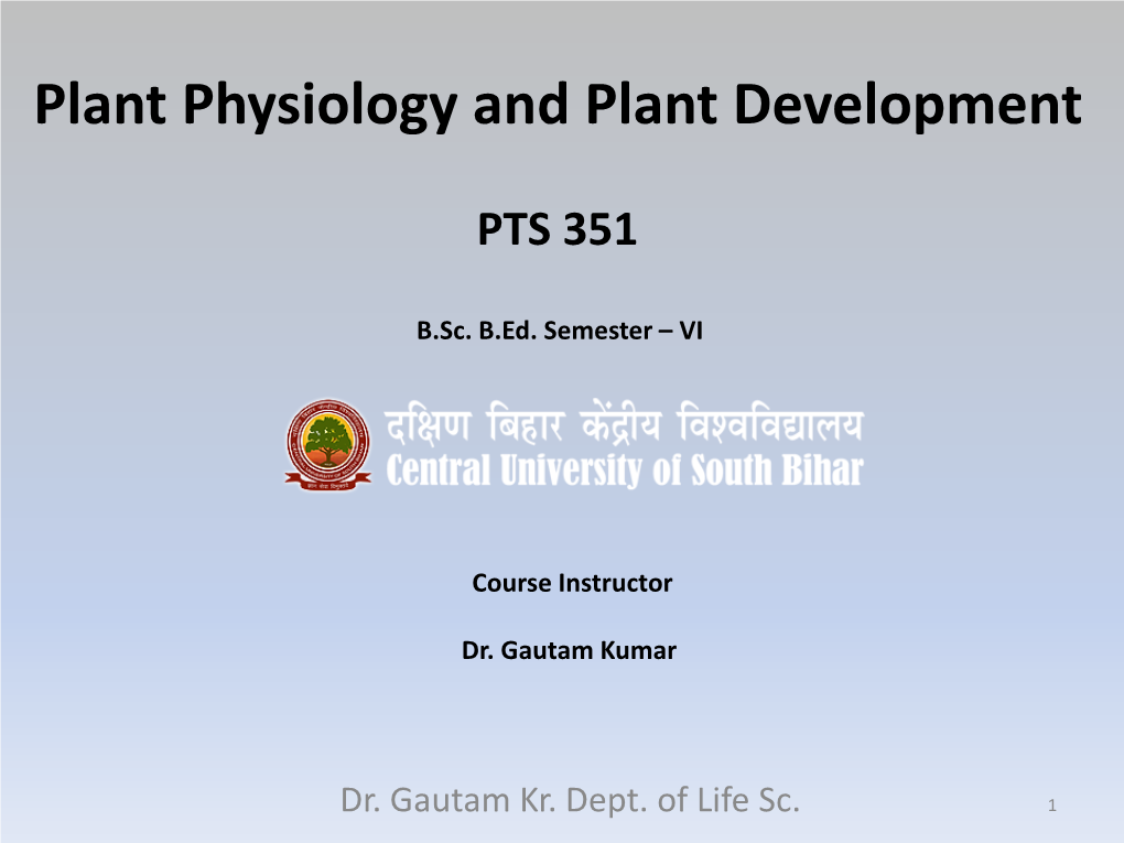 Plant Physiology and Plant Development