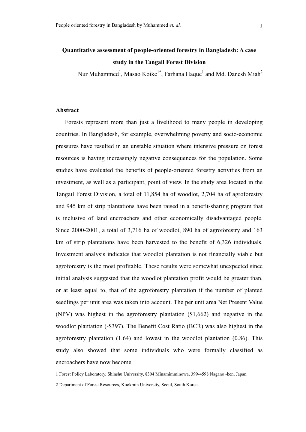 Quantitative Assessment of Social Forestry in Bangladesh