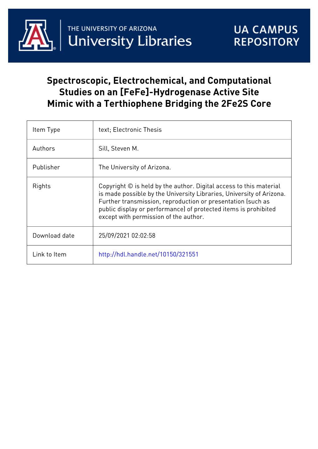 Spectroscopic, Electrochemical, and Computational Studies on an [Fefe]-Hydrogenase Active Site Mimic with a Terthiophene Bridging the 2Fe2s Core